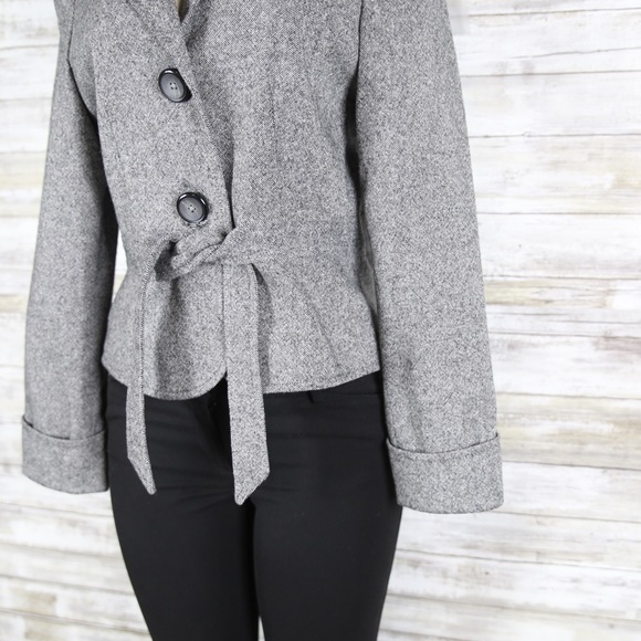 Celine K Wool Blend Gray Blazer Bow Front sz 6 - Picture 5 of 8